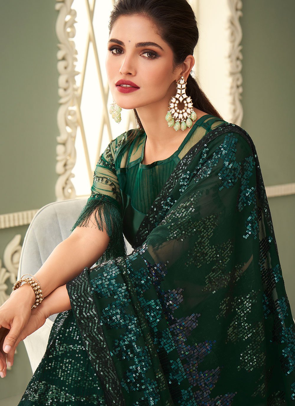 Trendy Saree Georgette Green Embroidered Saree