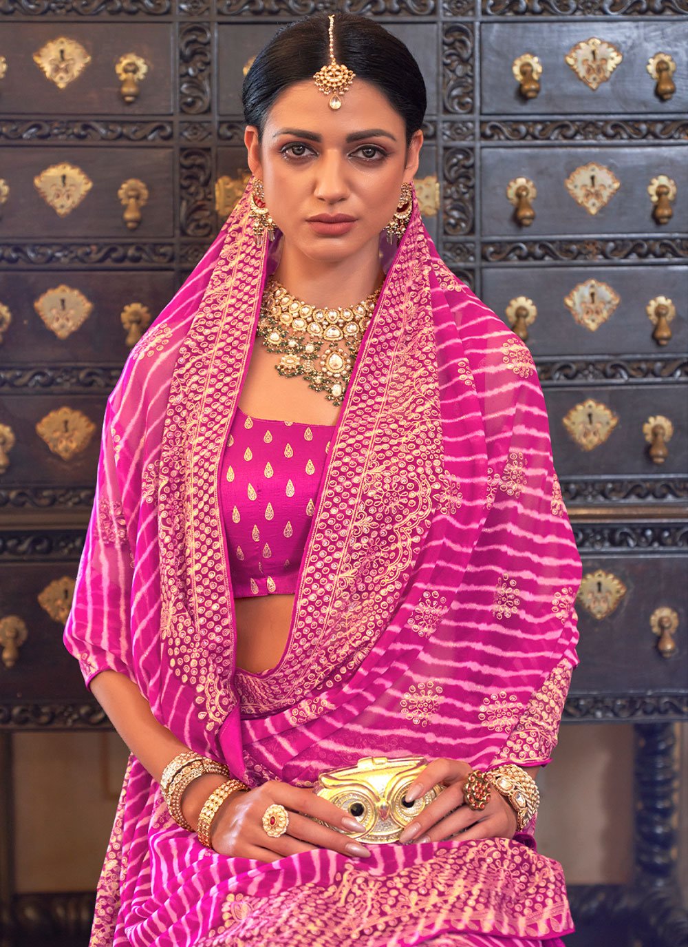 Trendy Saree Georgette Pink Patch Border Saree