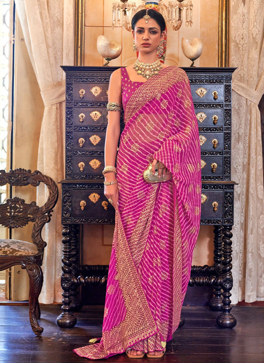 Trendy Saree Georgette Pink Patch Border Saree