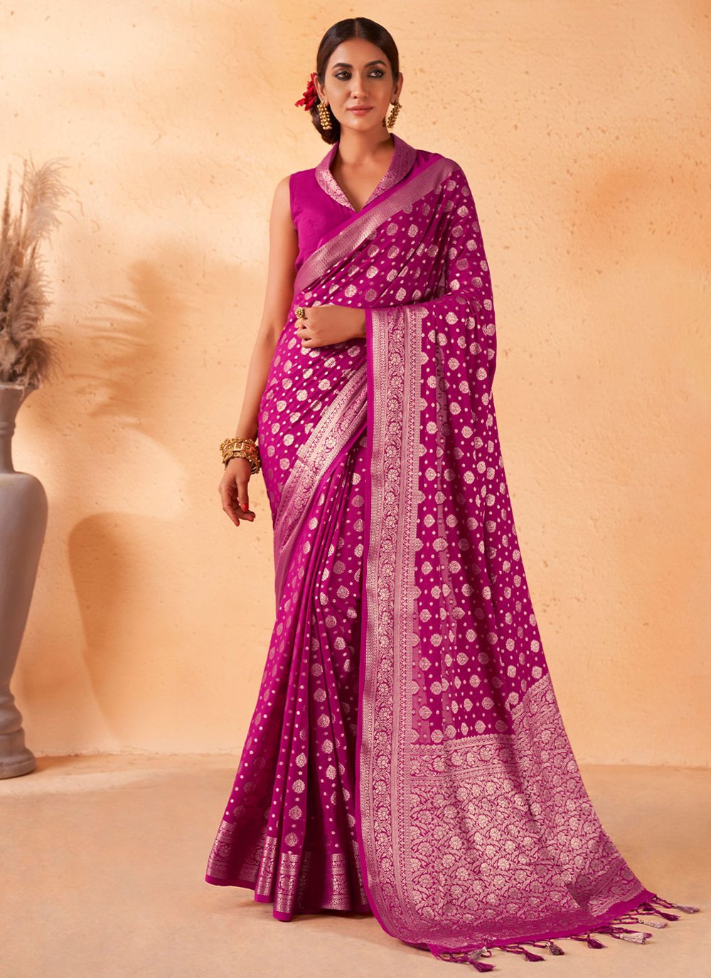 Classic Georgette Violet Weaving Saree