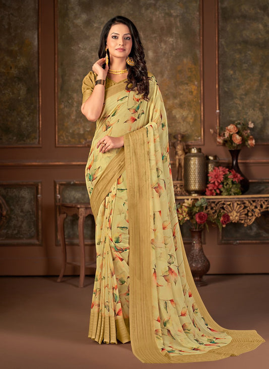 Designer Georgette Yellow Print Saree