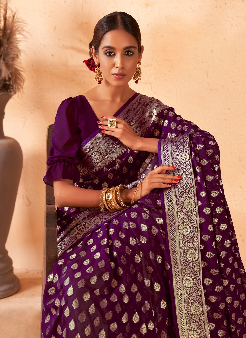 Trendy Saree Georgette Purple Weaving Saree