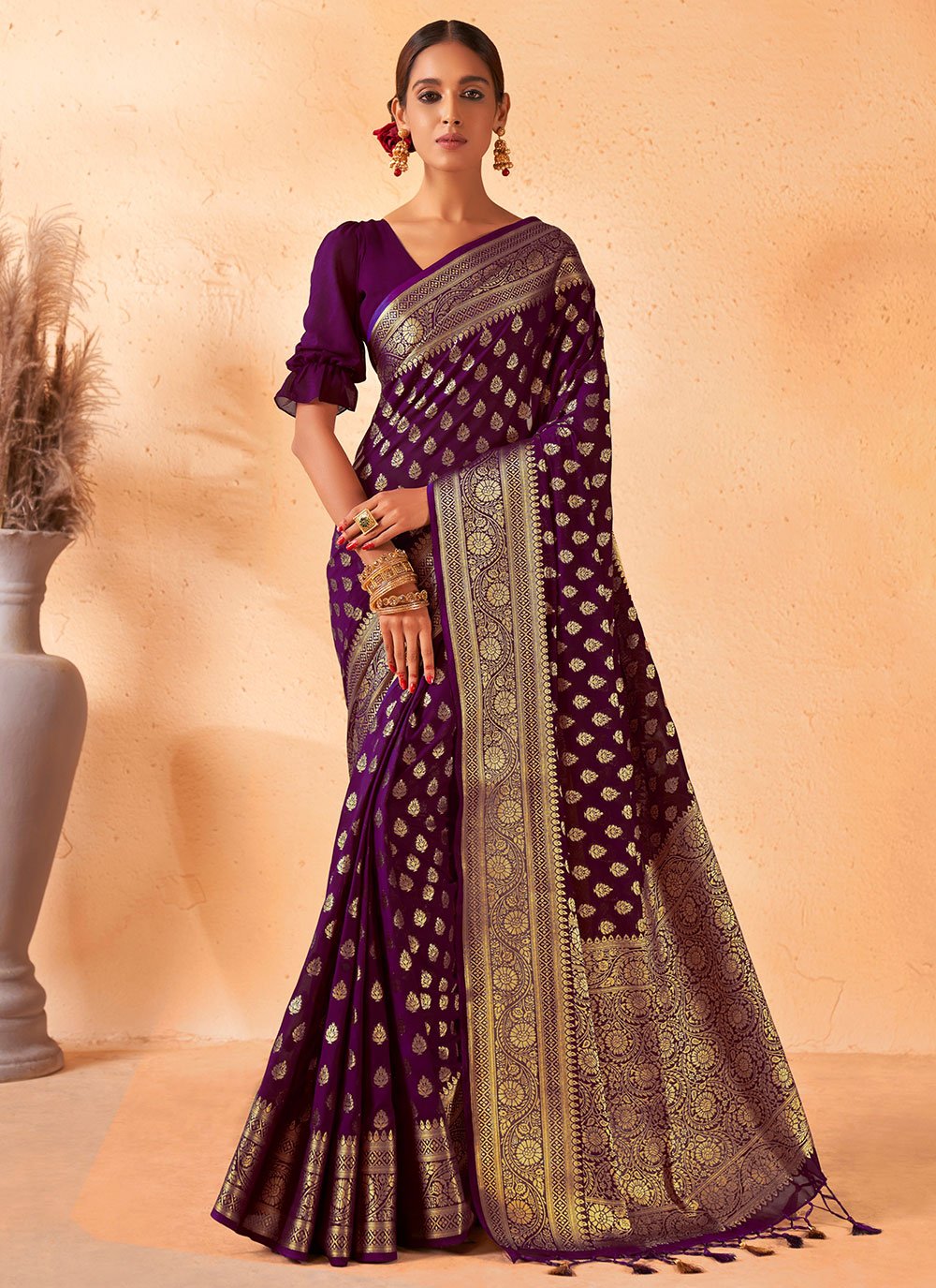 Trendy Saree Georgette Purple Weaving Saree