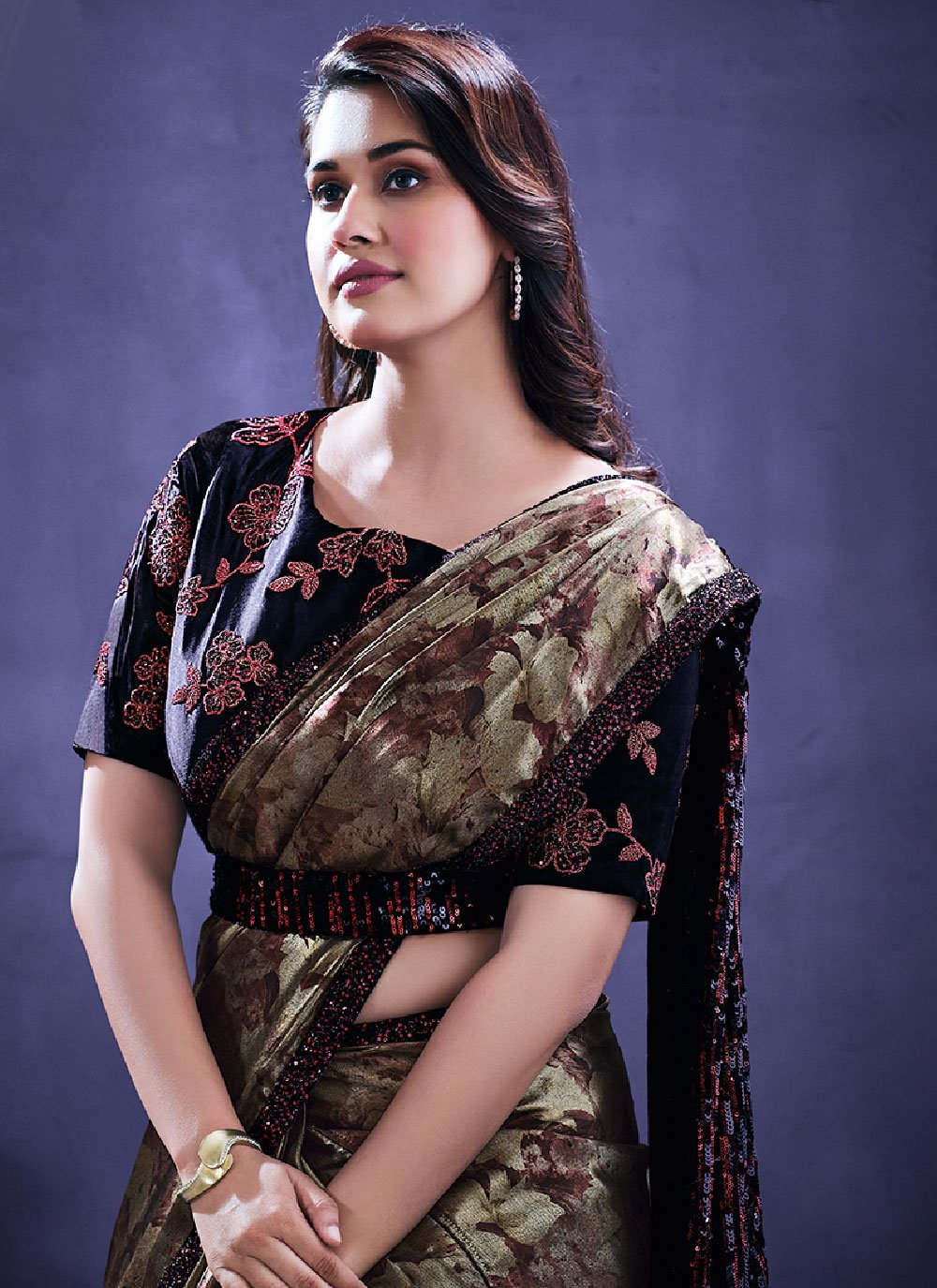 Classic Georgette Satin Black Digital Print Saree