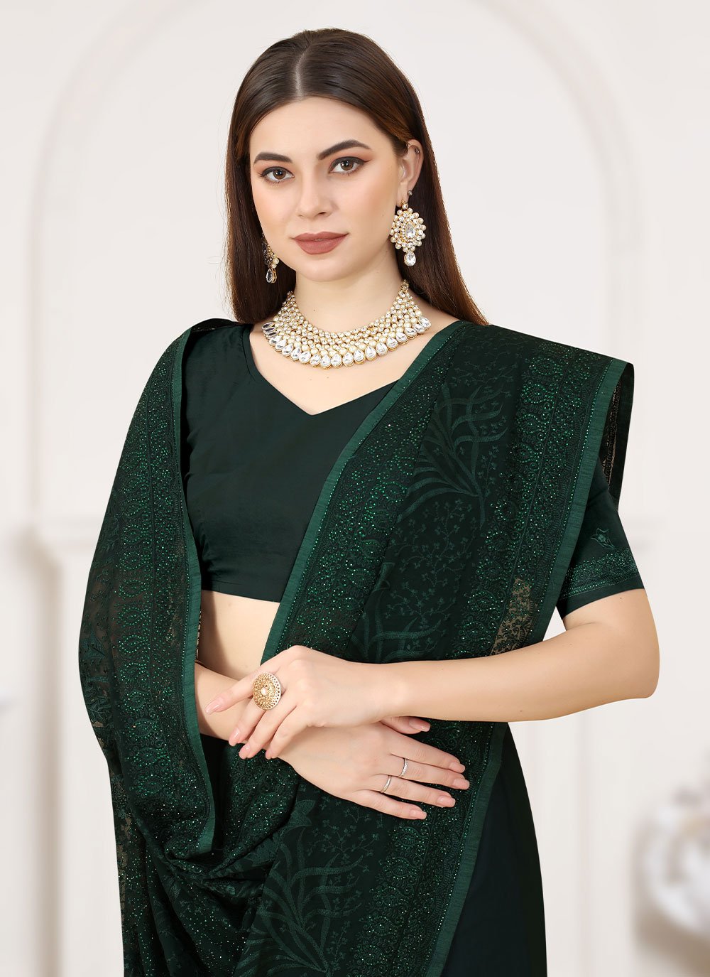 Contemporary Georgette Green Embroidered Saree