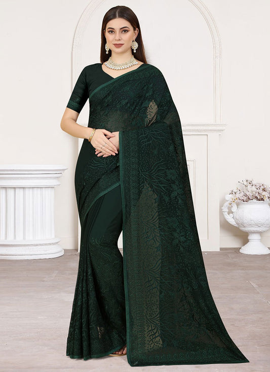 Contemporary Georgette Green Embroidered Saree