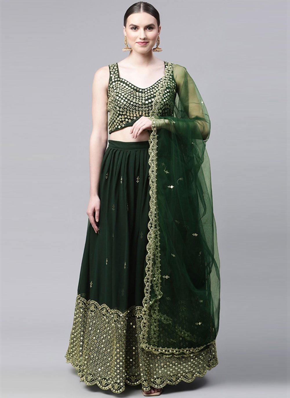 Lehenga Choli Georgette Green Embroidered Lehenga Choli