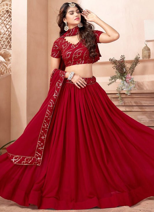 Readymade Lehenga Choli Georgette Red Embroidered Lehenga Choli