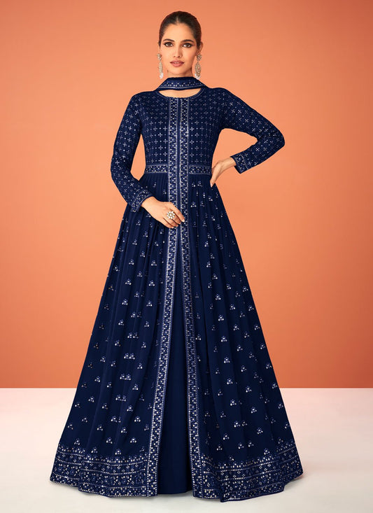 Salwar Suit Georgette Blue Aari Work Salwar Kameez