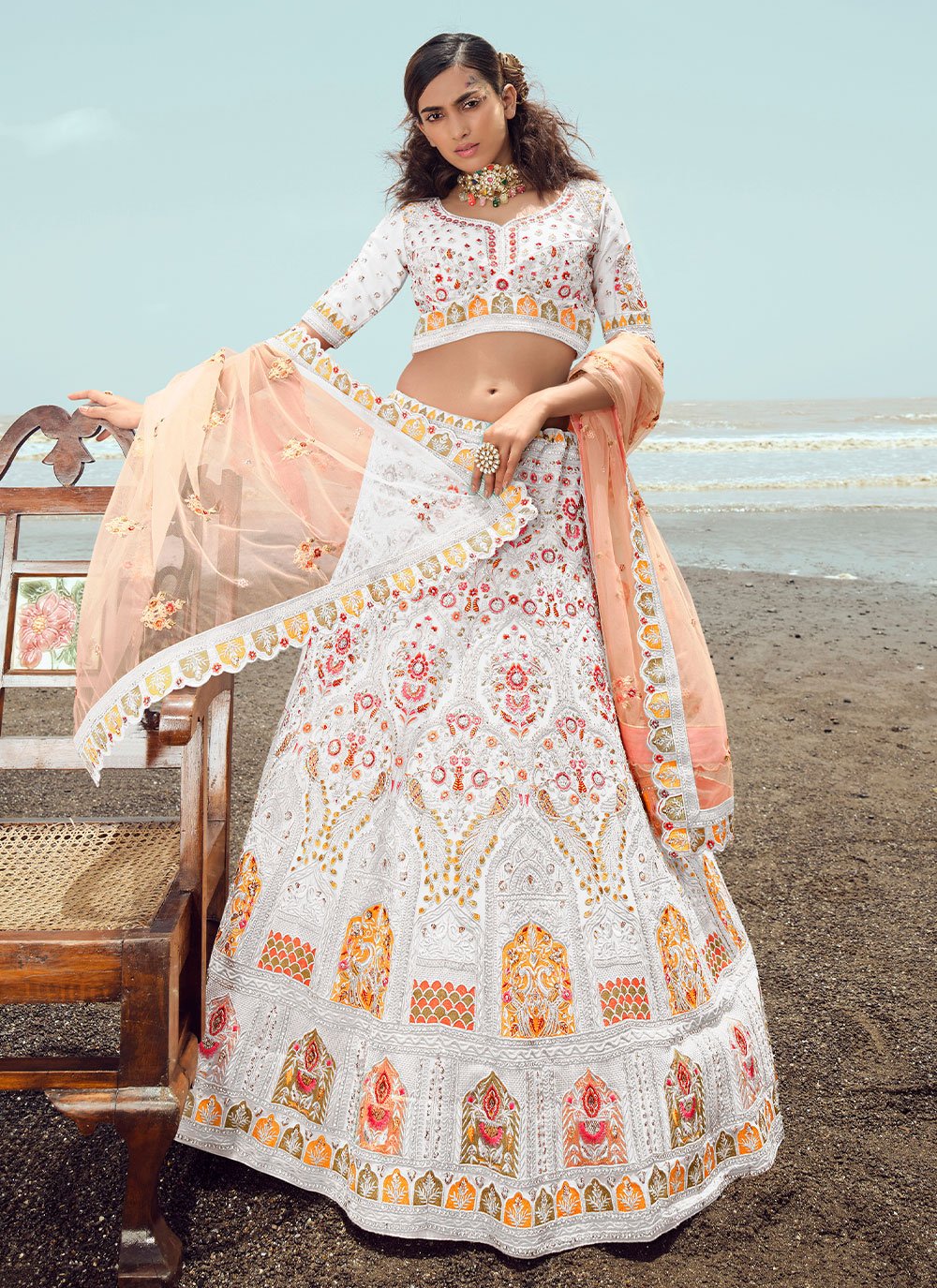 Lehenga Choli Georgette White Dori Work Lehenga Choli