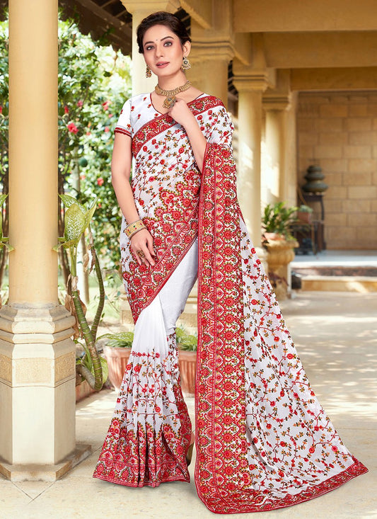 Trendy Saree Georgette White Embroidered Saree