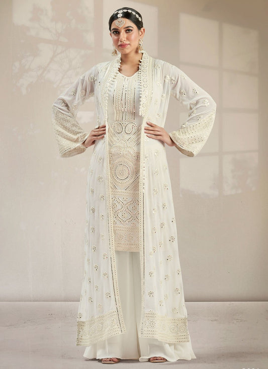 Salwar Suit Georgette White Embroidered Salwar Kameez