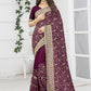 Designer Georgette Wine Diamond Saree