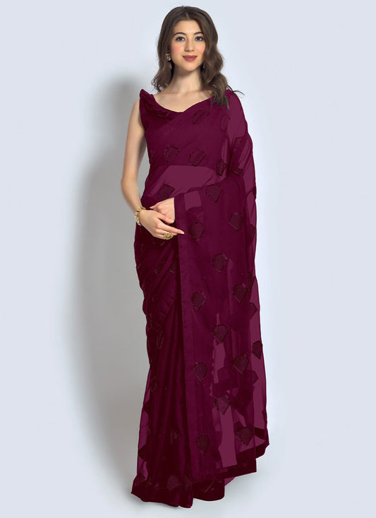 Classic Georgette Wine Sequins Saree