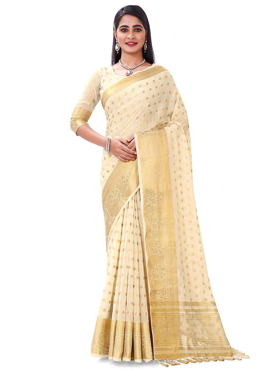 Classic Georgette Organza Silk Cream Meenakari Saree