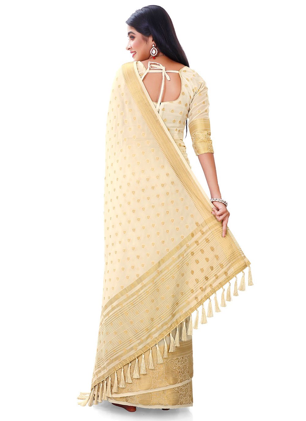 Classic Georgette Organza Silk Cream Meenakari Saree