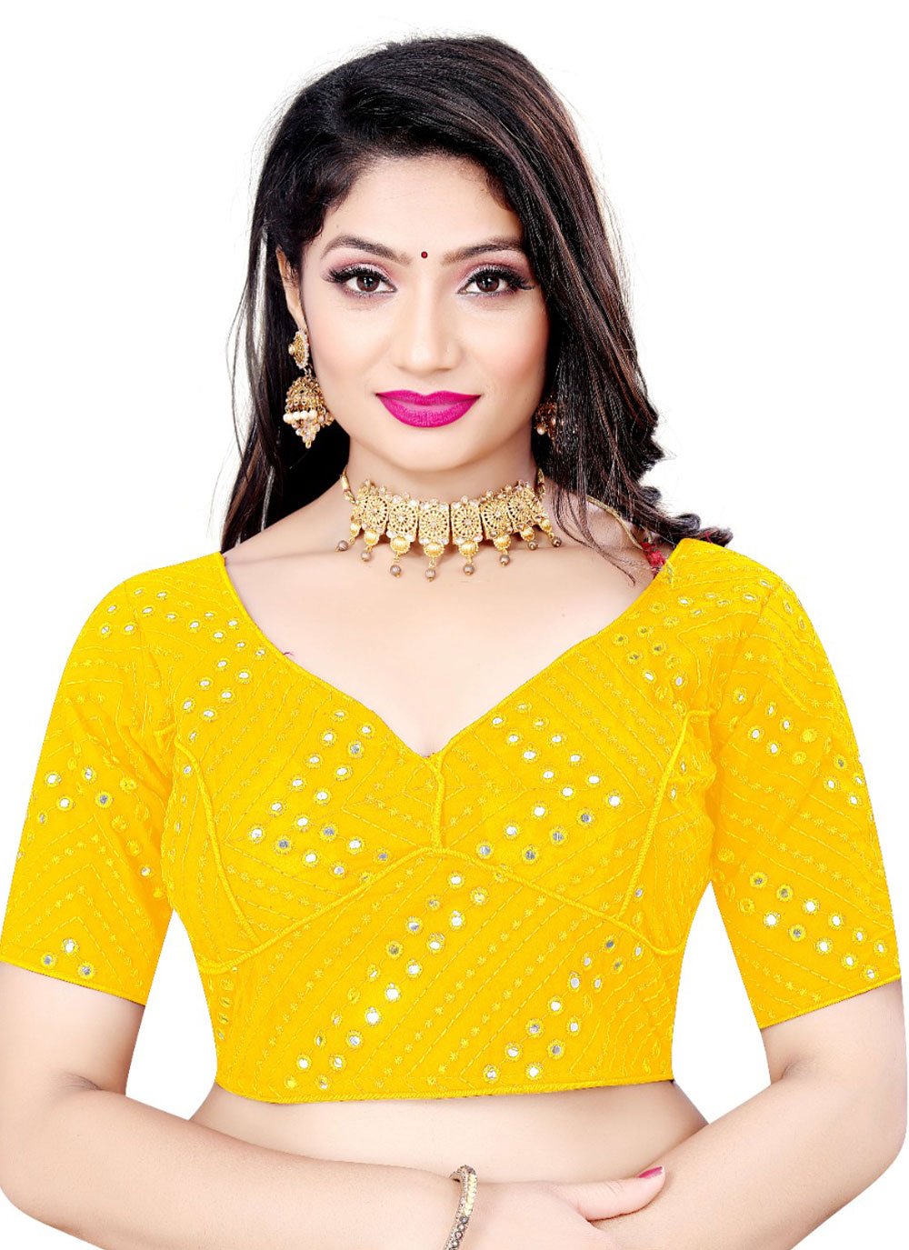 Blouse Georgette Yellow Embroidered Blouse