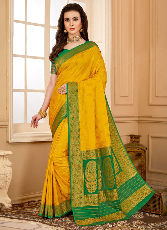 Contemporary Georgette Yellow Weaving Saree