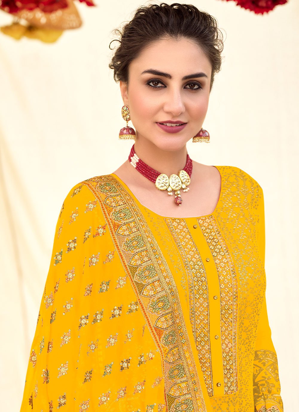 Pakistani Salwar Suit Georgette Yellow Embroidered Salwar Kameez