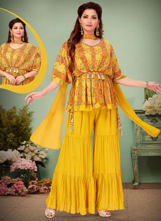 Salwar Suit Georgette Yellow Print Salwar Kameez