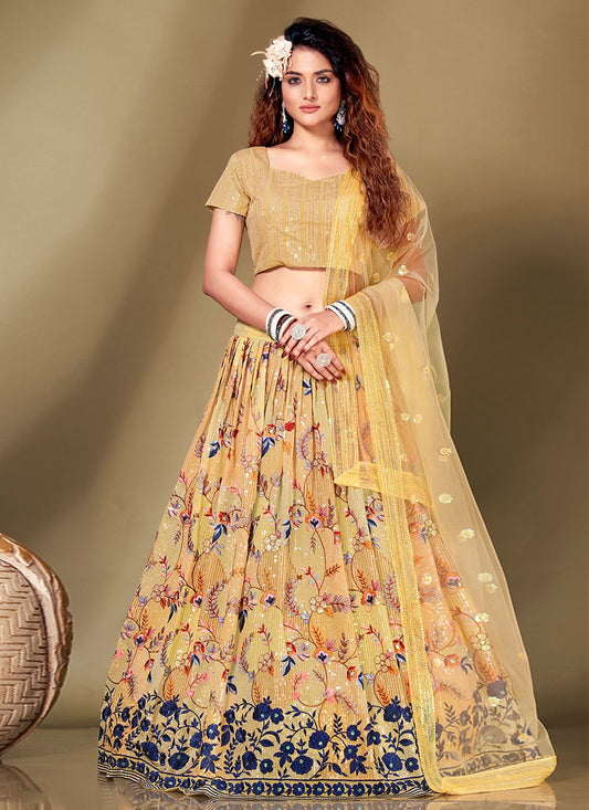 Readymade Lehenga Choli Georgette Viscose Yellow Embroidered Lehenga Choli