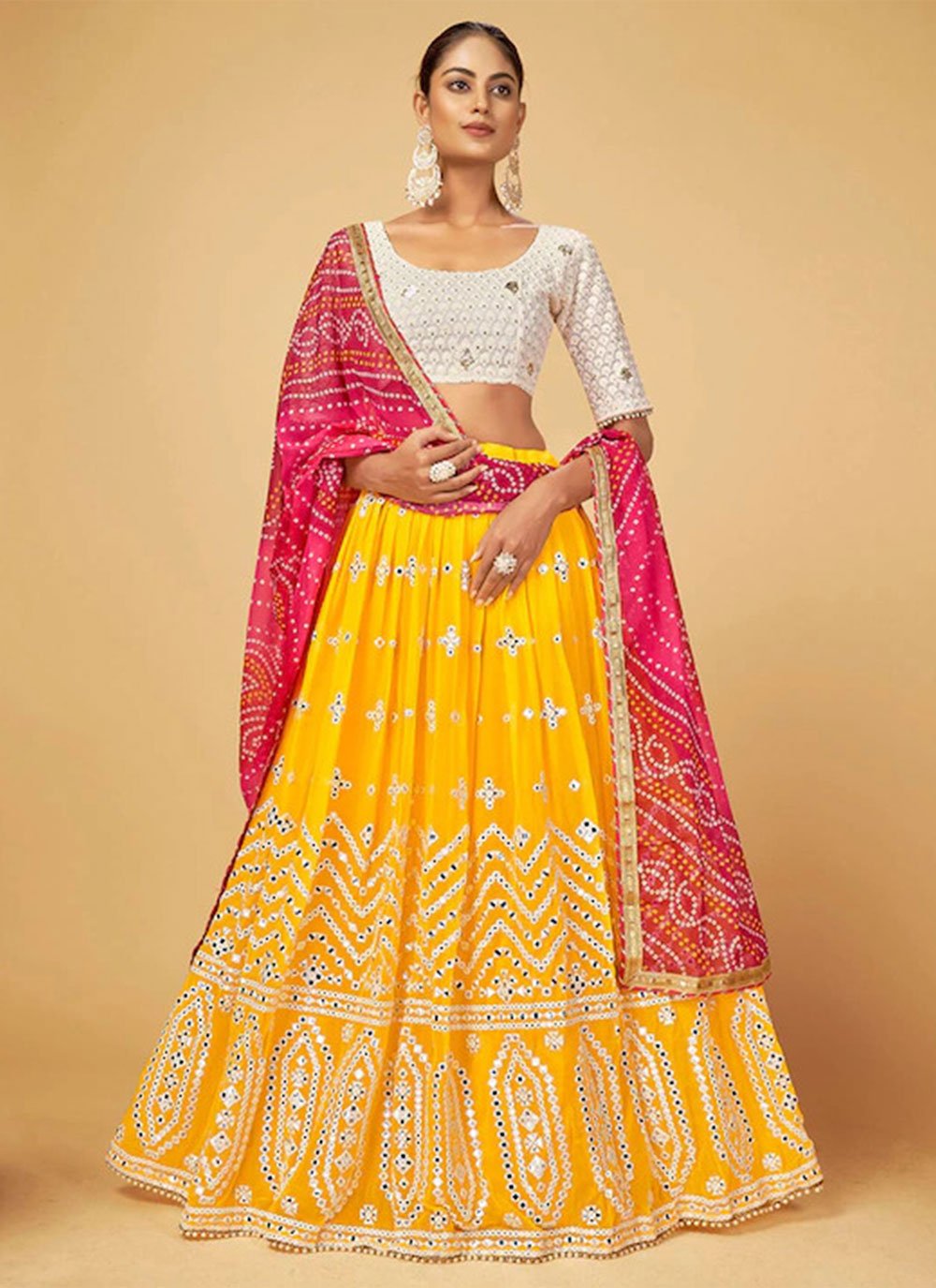 Lehenga Choli Georgette Yellow Gota Work Lehenga Choli