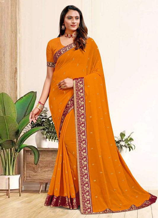 Trendy Saree Georgette Yellow Embroidered Saree