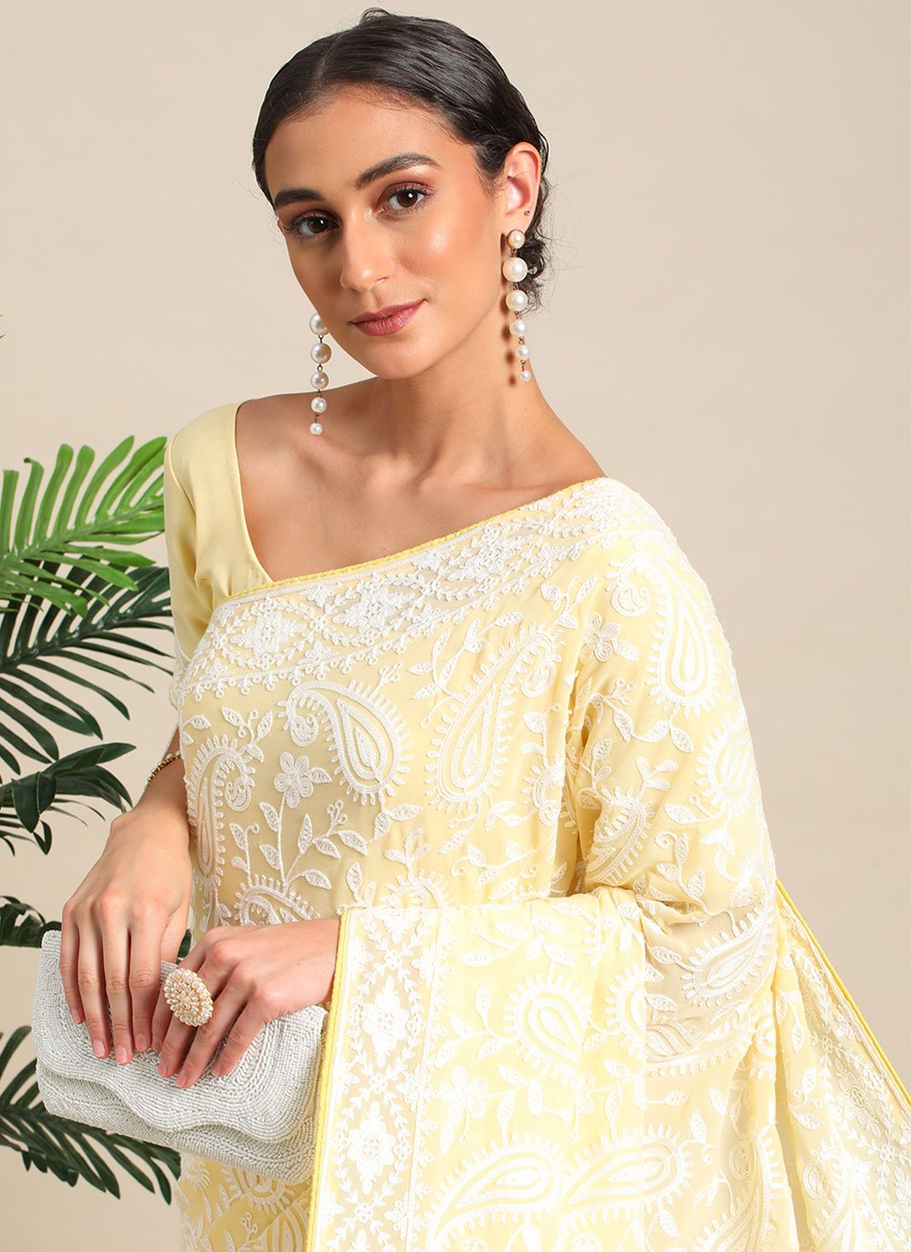 Trendy Saree Georgette Yellow Embroidered Saree