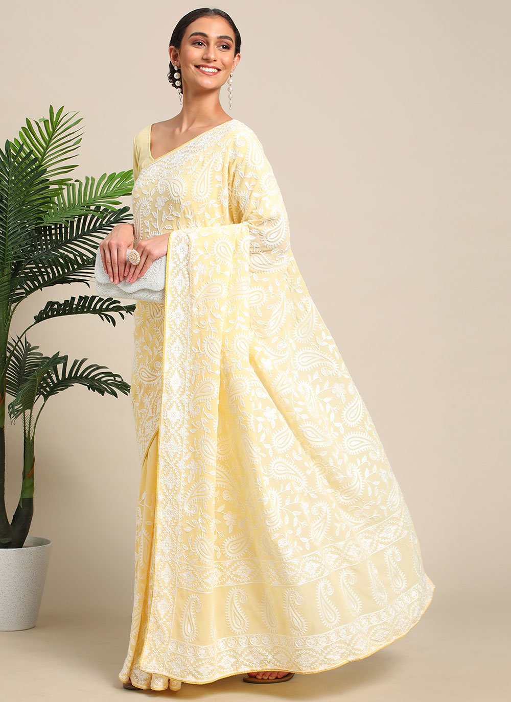 Trendy Saree Georgette Yellow Embroidered Saree