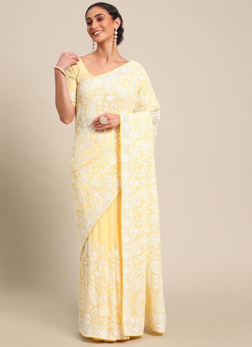 Trendy Saree Georgette Yellow Embroidered Saree