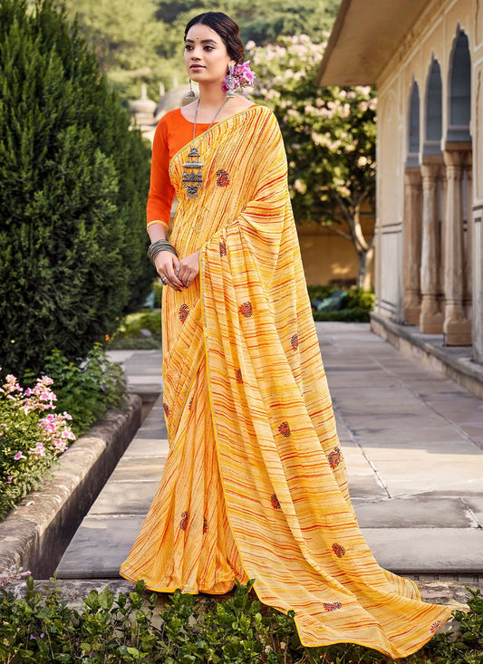 Classic Georgette Mustard Print Saree