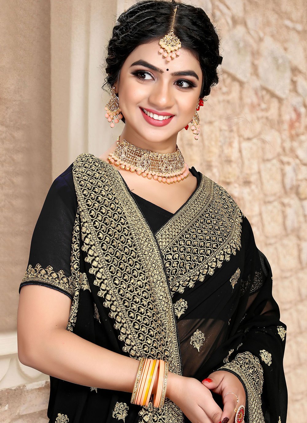 Contemporary Georgette Black Embroidered Saree