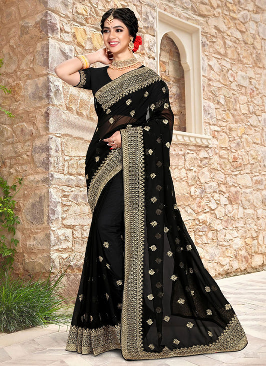 Contemporary Georgette Black Embroidered Saree