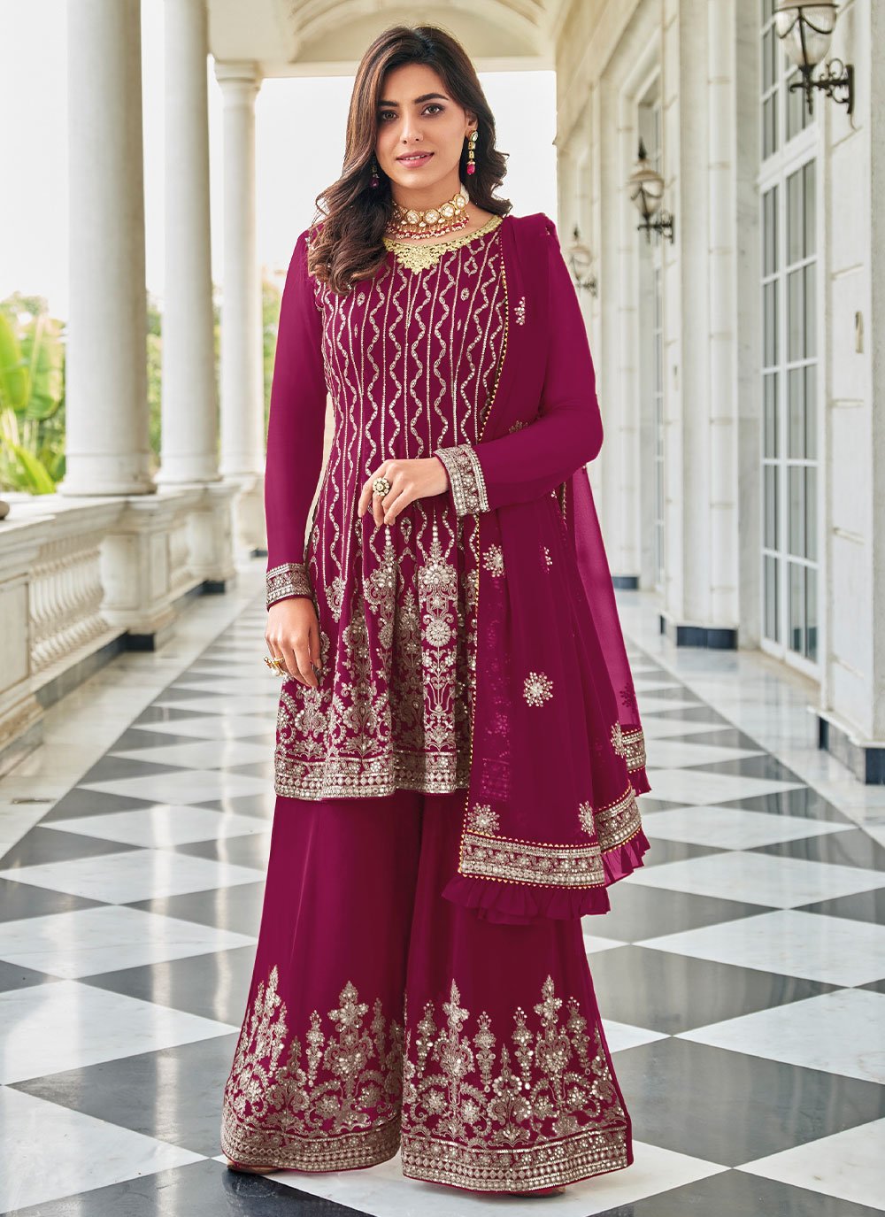 Palazzo Salwar Suit Georgette Rani Embroidered Salwar Kameez