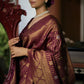 Trendy Saree Kanjivaram Silk Gold Purple Weaving Saree