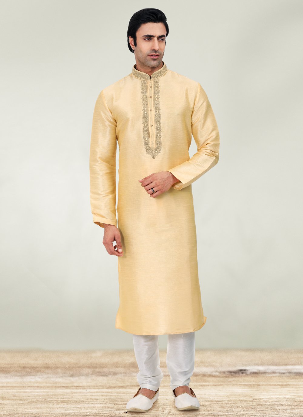 Kurta Pyjama Art Banarasi Silk Gold Embroidered Mens