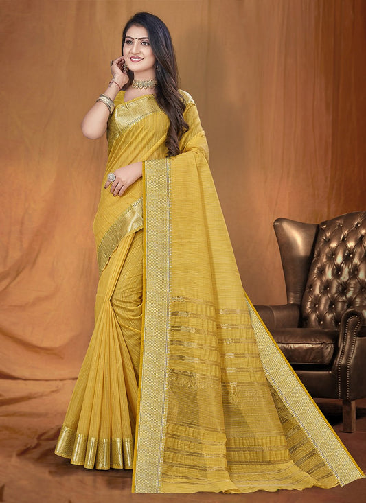 Classic Cotton Silk Gold Fancy Work Saree