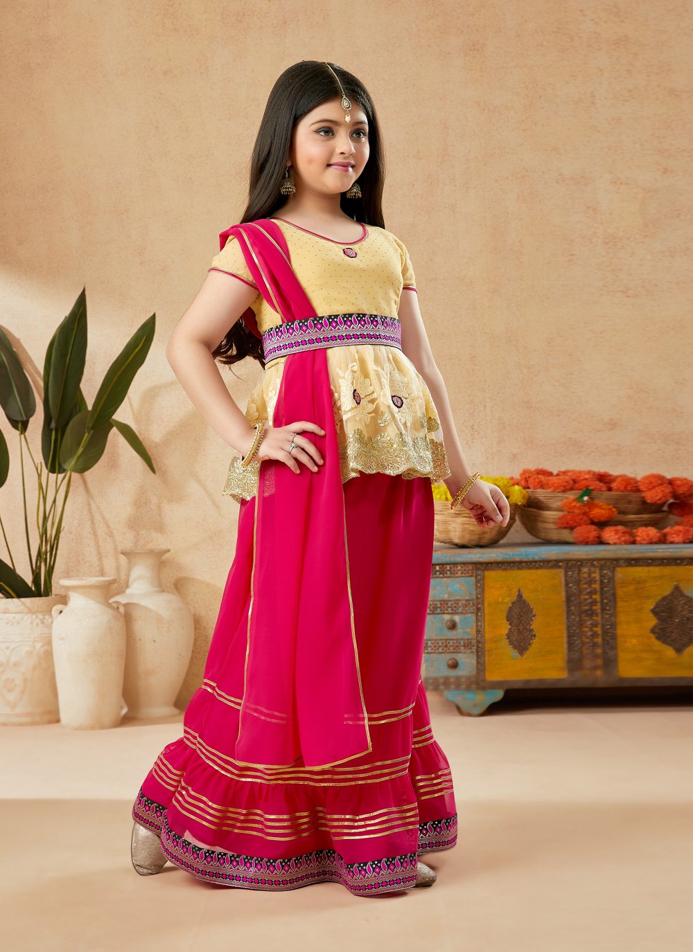 Lehenga Choli Net Gold Embroidered Kids