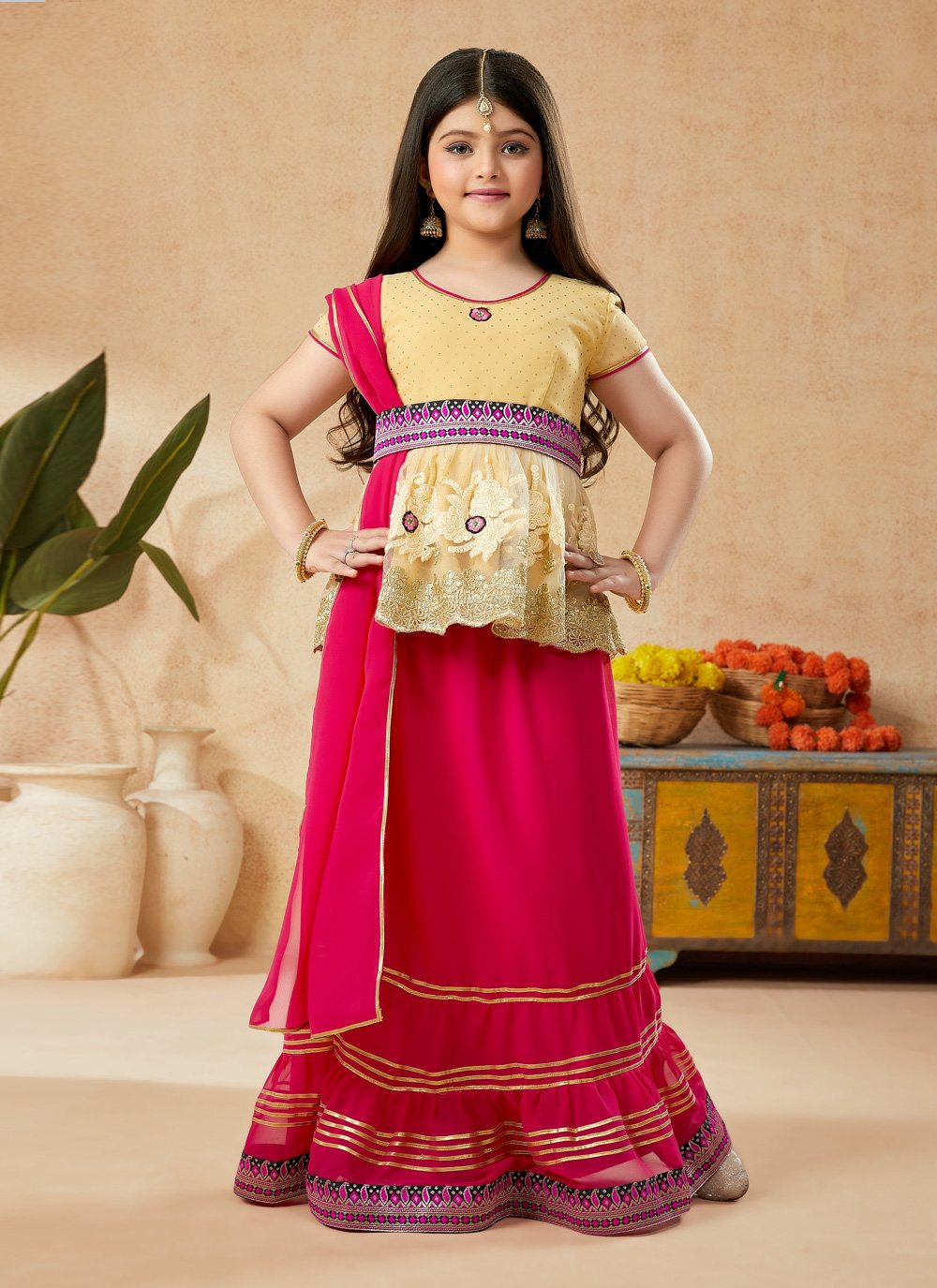 Lehenga Choli Net Gold Embroidered Kids