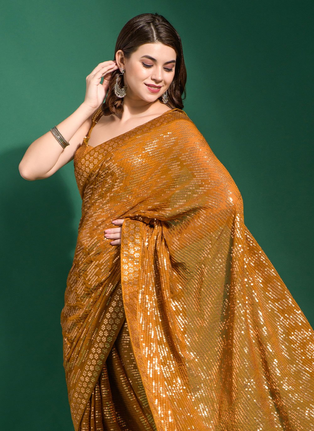 Trendy Saree Georgette Gold Embroidered Saree