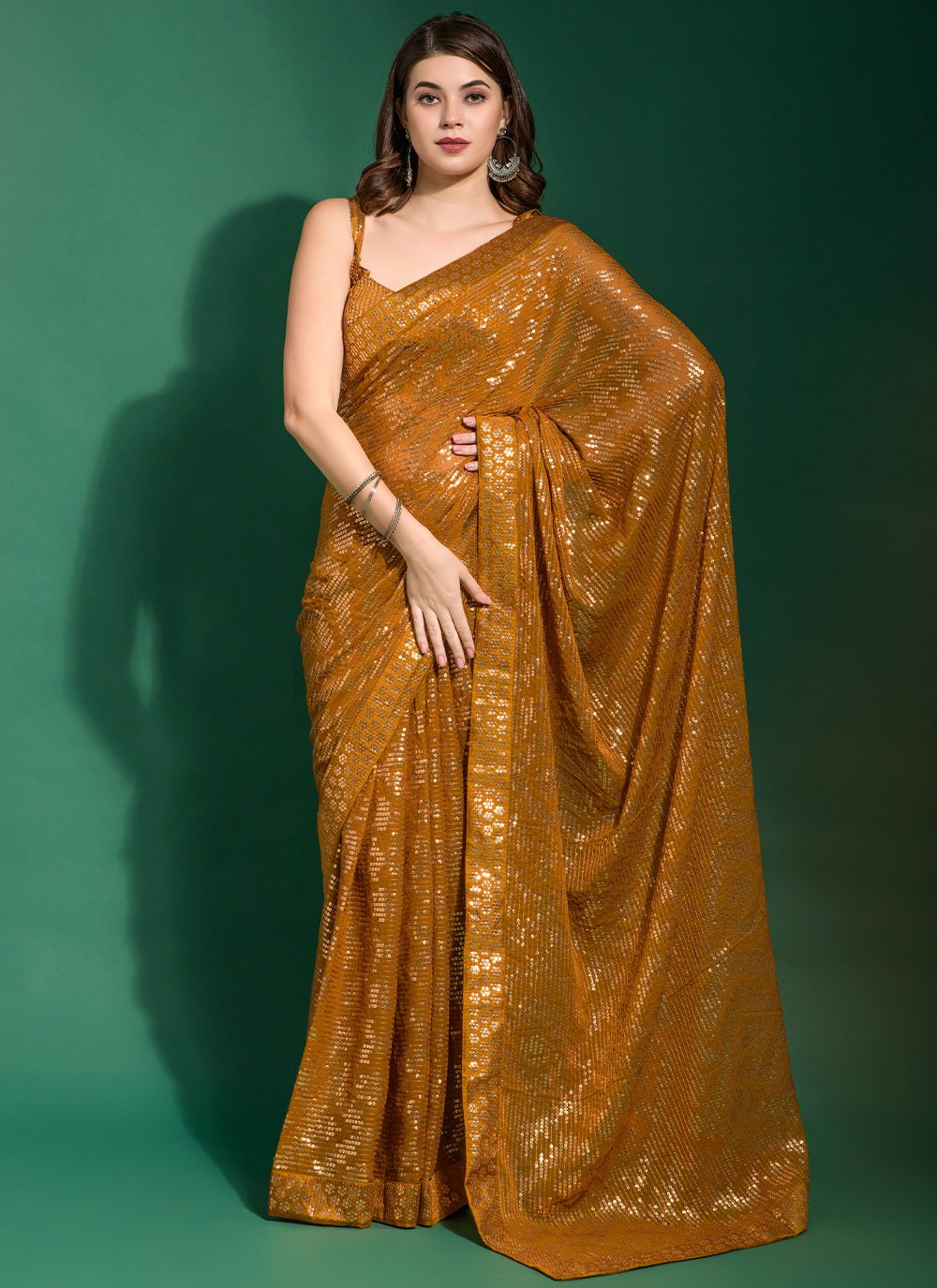 Trendy Saree Georgette Gold Embroidered Saree