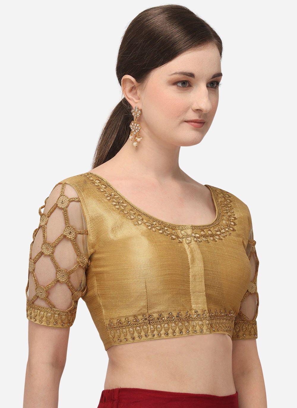 Designer Blouse Silk Gold Embroidered Blouse