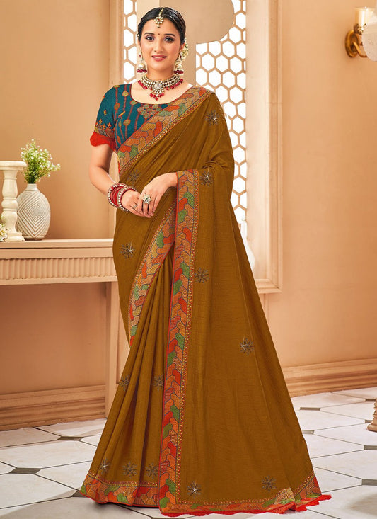 Classic Raw Silk Gold Embroidered Saree