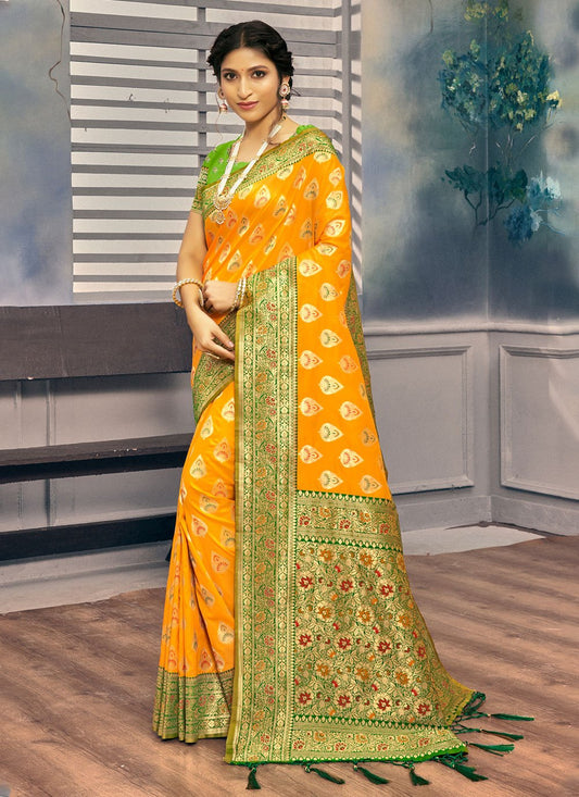 Classic Banarasi Silk Gold Foil Print Saree