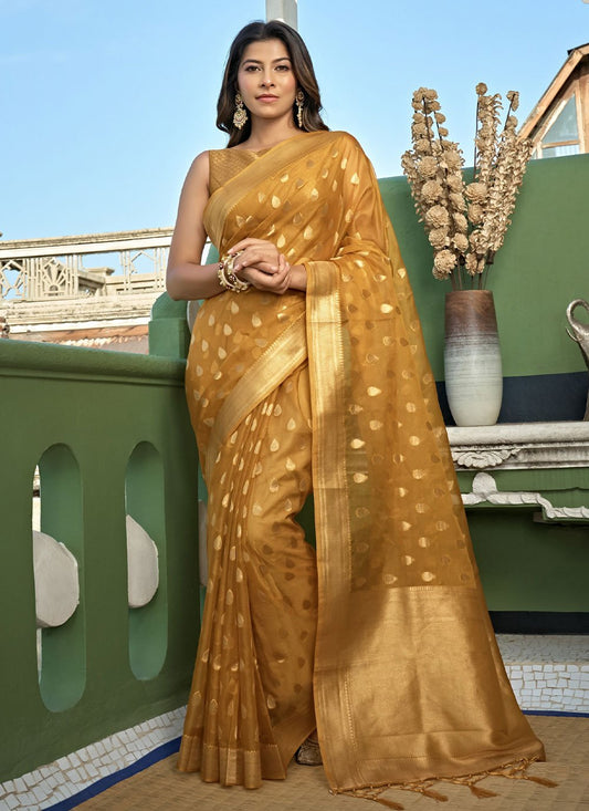 Traditional Saree Organza Silk Gold Weaving Saree