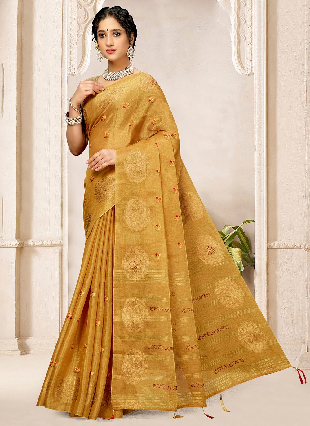 Designer Tissue Gold Embroidered Saree