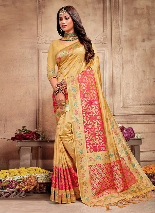 Contemporary Silk Viscose Gold Weaving Saree