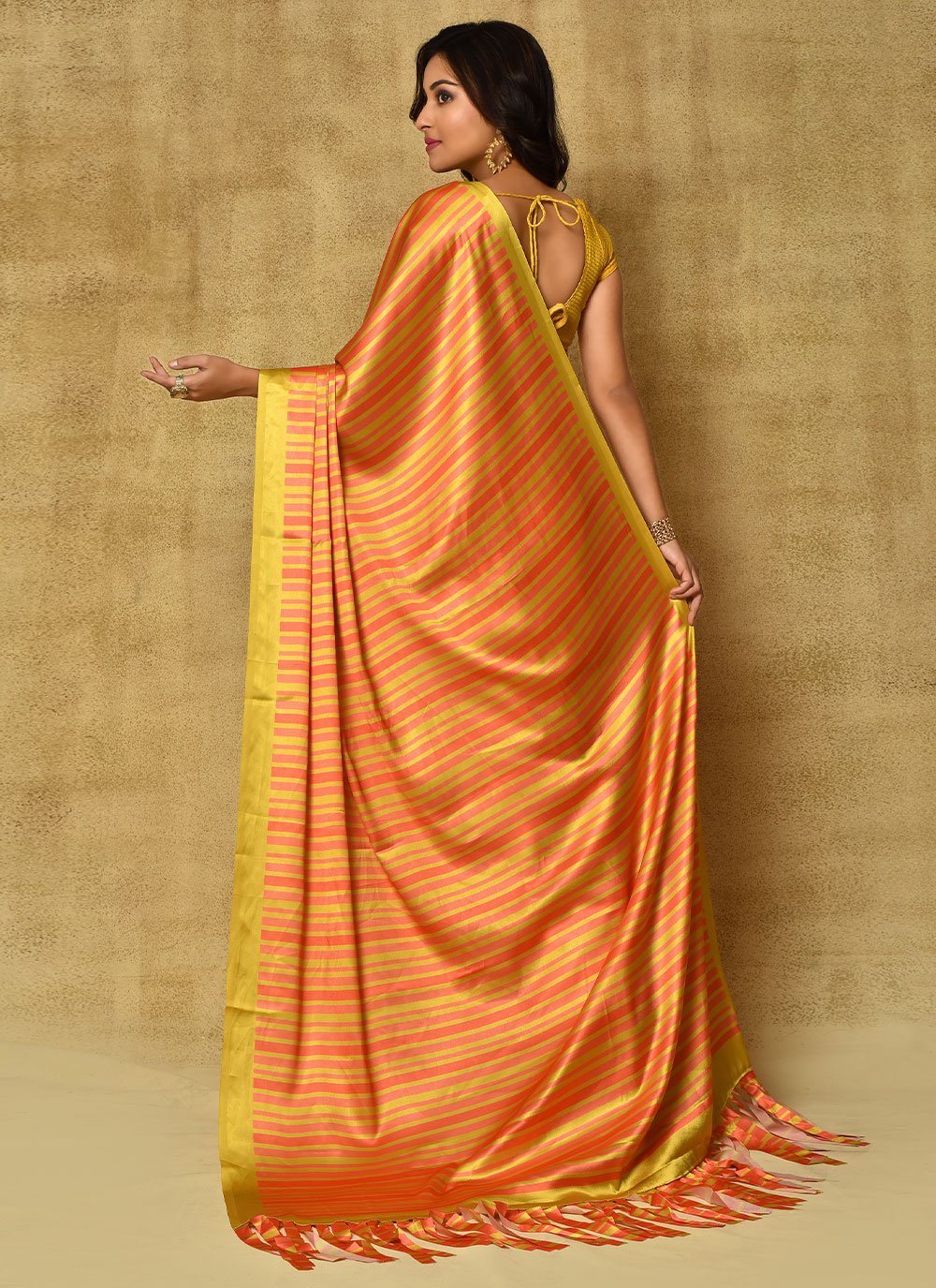 Classic Satin Gold Digital Print Saree