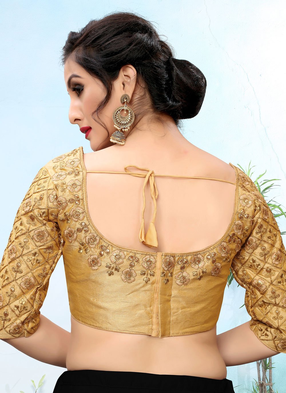 Designer Blouse Silk Gold Embroidered Blouse
