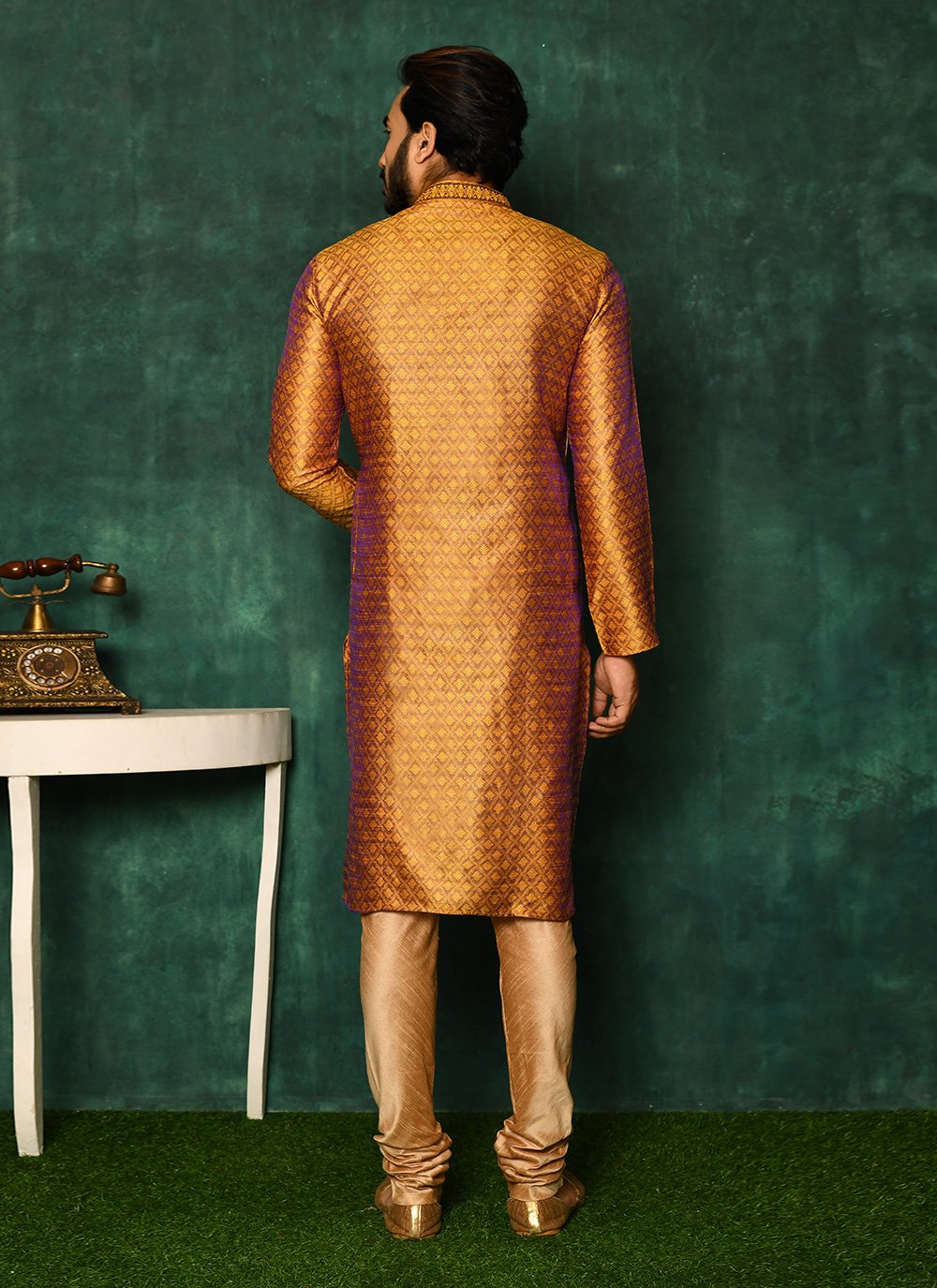 Kurta Pyjama Jacquard Gold Weaving Mens